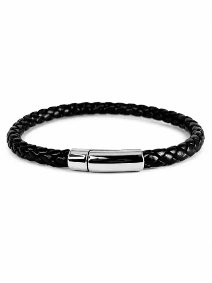 Pulsera Trenzada de Cuero Negro Minimalista