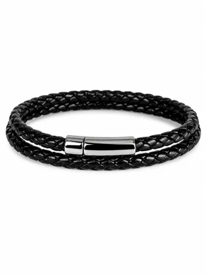 Pulsera Trenzada de Cuero Negro