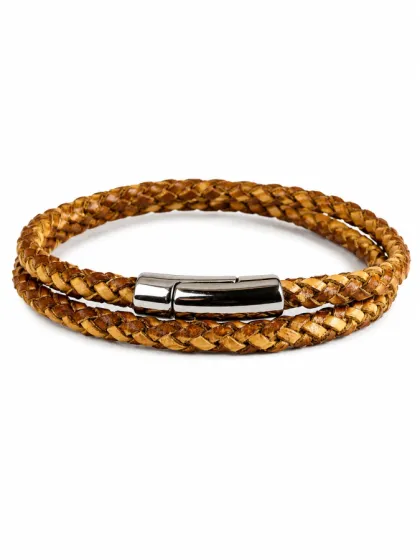 Pulsera Trenzada de Cuero Marr&oacute;n