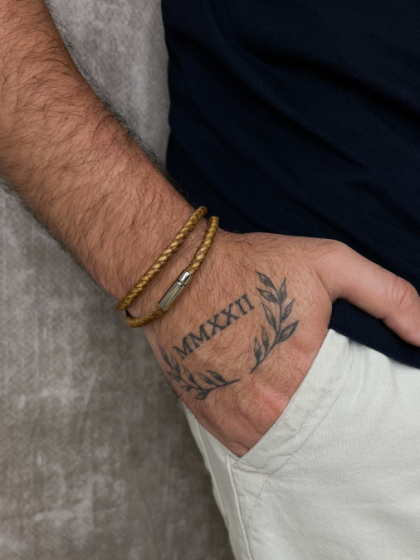 Pulsera Trenzada de Cuero Marr&oacute;n