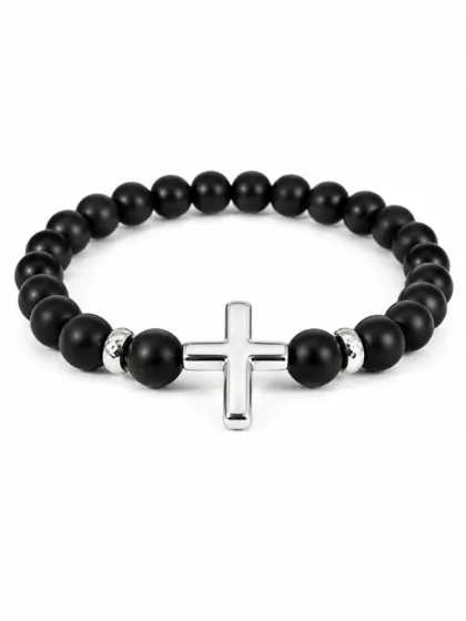 Pulsera Cruz Plateada de Piedras Murano