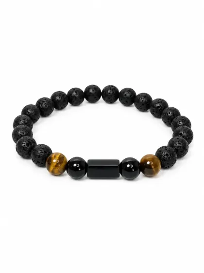 Pulsera Magma de Piedras Volc&aacute;nica & Ojo de Tigre Marr&oacute;n
