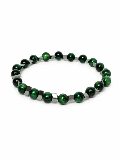 Pulsera de Piedras Ojo de Tigre Verde & Hematita