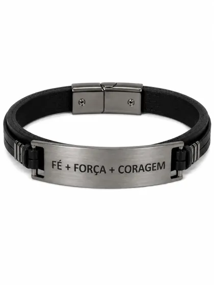 Pulsera de Cuero Fe + Fuerza + Coraje