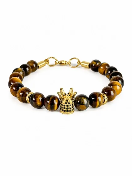 Pulsera King de Piedras Ojo de Tigre Marr&oacute;n