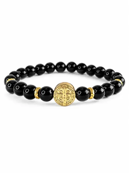 Pulsera San Benito Dorado de Piedras Onix