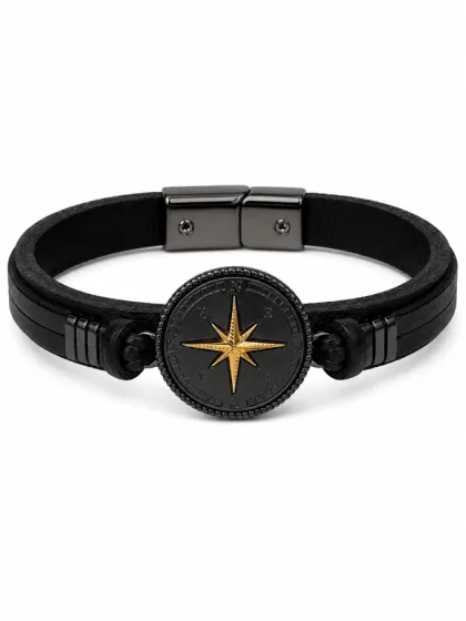 Pulsera de Cuero Br&uacute;jula