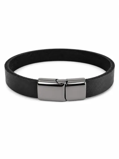 Pulsera de Cuero Negro Con Cierre Magn&eacute;tico Grafito