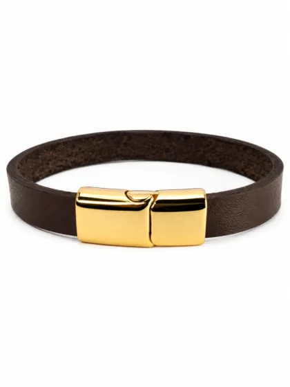 Pulsera de Cuero Marr&oacute;n Con Cierre Magn&eacute;tico Dorado