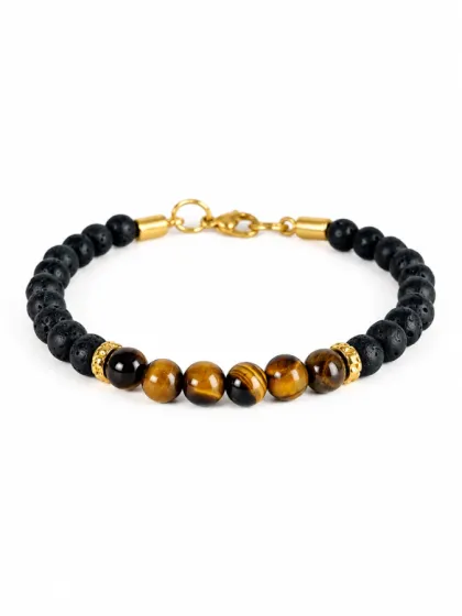 Pulsera de Piedras Ojo de Tigre Marr&oacute;n & Volc&aacute;nicas