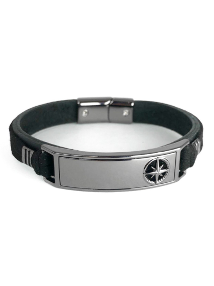 Pulsera de Cuero Rosa de los Vientos Grafito