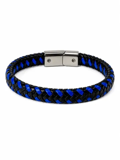 Pulsera de Cuero Trenzado Azul & Negro