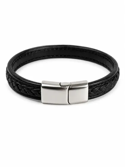 Pulsera de Cuero Trenzada Negro