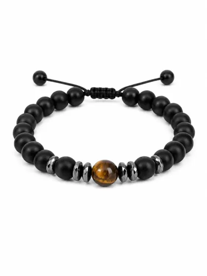 Pulsera de Piedras Murano Hematita & Ojo de Tigre Marr&oacute;n
