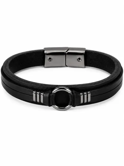Pulsera de Cuero Argolla Grafito