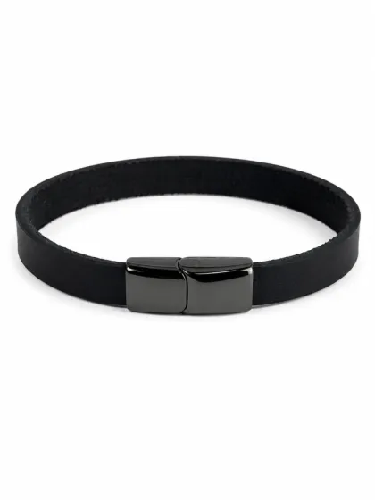 Pulsera de Cuero Negro con Cierre Magn&eacute;tico Grafito Minimalista