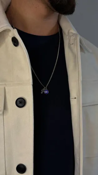 Collar Cruz & Ojo Turco Plateado