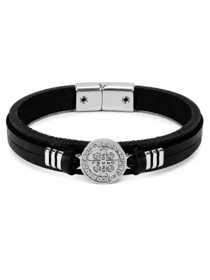 Pulsera de Cuero San Benito Plateado