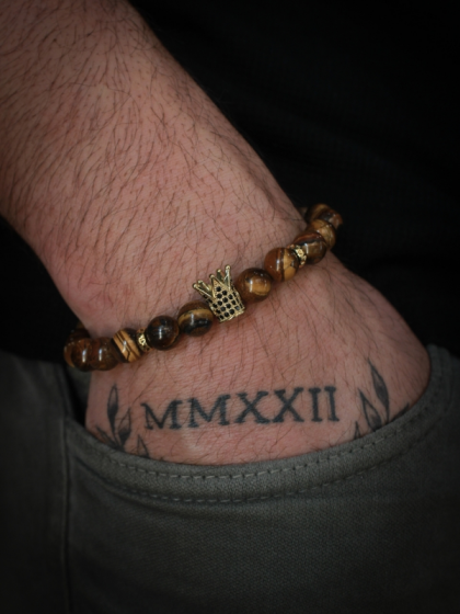 Pulsera King de Piedras Ojo de Tigre Marr&oacute;n