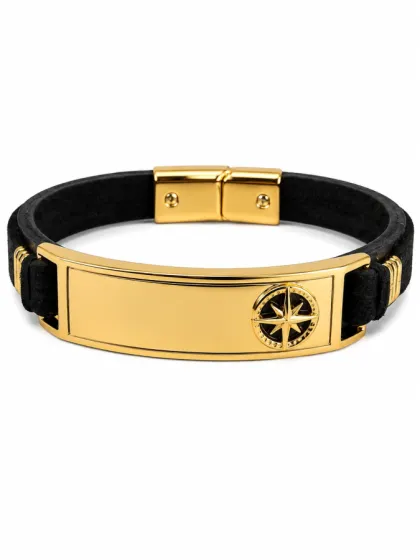 Pulsera de Cuero Rosa de los Vientos Dorado
