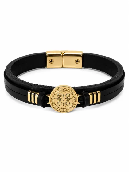 Pulsera de Cuero San Benito Dorado