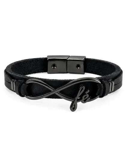 Pulsera de Cuero S&iacute;mbolo Infinito F&eacute; Grafito