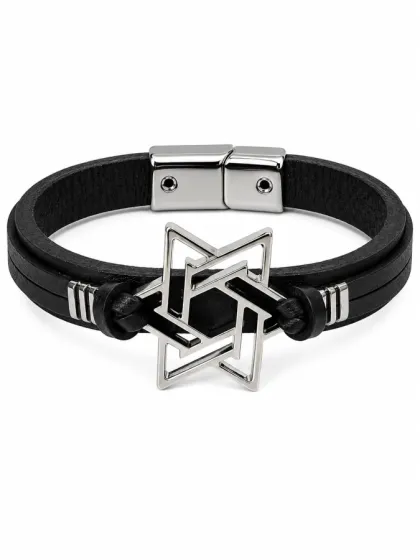 Pulsera de Cuero Estrella Plateado