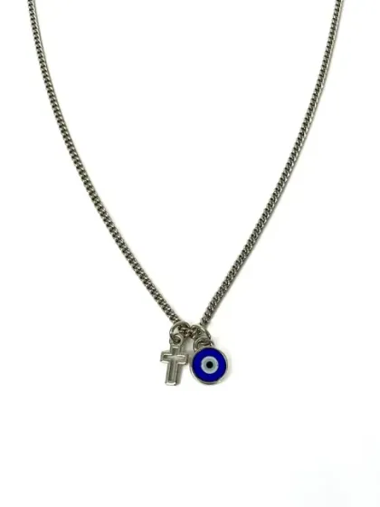 Collar Cruz & Ojo Turco Plateado