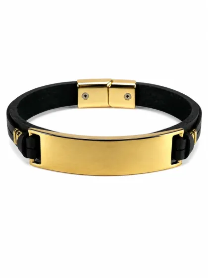 Pulsera de Cuero Placa Lisa Dorado