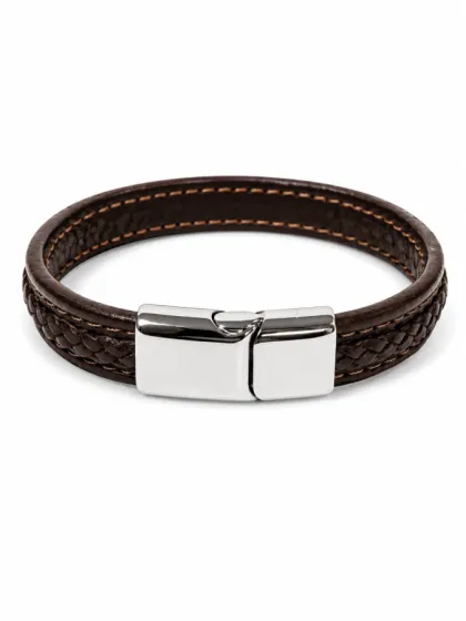 Pulsera de Cuero Trenzada Marr&oacute;n
