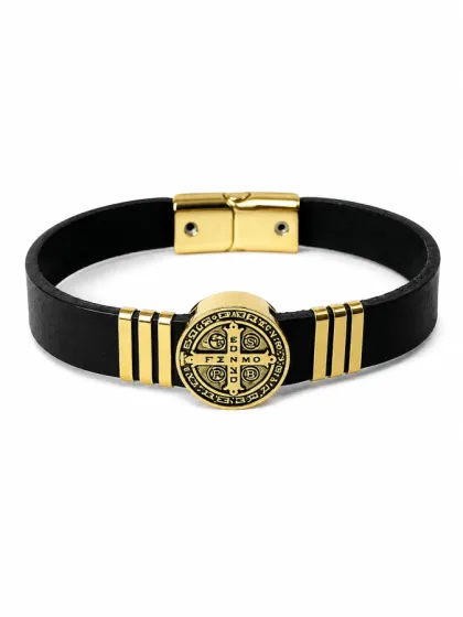 Pulsera de Cuero San Benito Noble Gold
