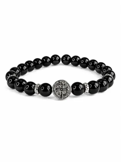 Pulsera San Benito Plateado de Piedras Onix
