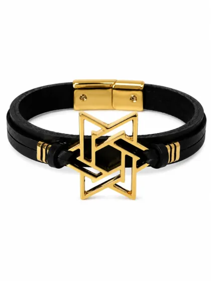 Pulsera de Cuero Estrella Dorado