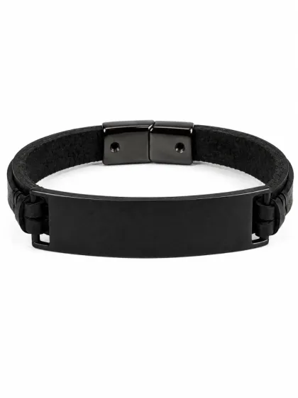 Pulsera de Cuero Placa Lisa Negra