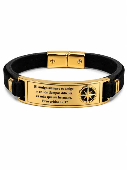 Pulsera de Cuero Rosa de los Vientos Dorado