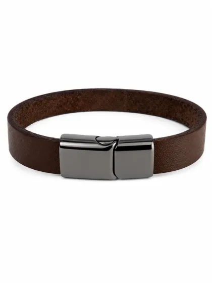 Pulsera de Cuero Marr&oacute;n Con Cierre Magn&eacute;tico Grafito